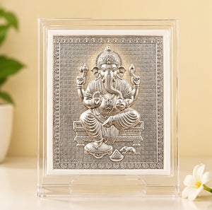 Silver Finish Ganesh Ji Divine Blessings Frame | Spiritual Home Decor