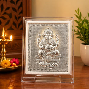 Silver Finish Ganesh Ji Divine Blessings Frame | Spiritual Home Decor