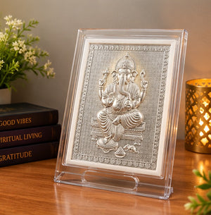 Silver Finish Ganesh Ji Divine Blessings Frame | Spiritual Home Decor