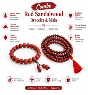 Red Chandan Divine Duo | Spiritual Bracelet & Tulsi Mala