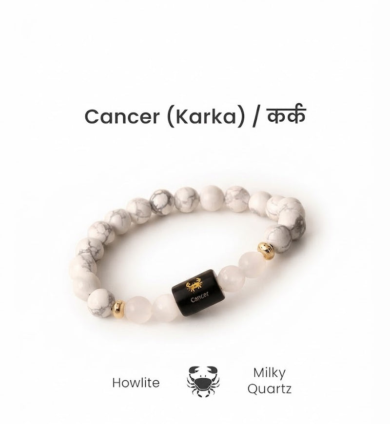 Cancer Zodiac Bracelet (कर्क राशि) | Howlite & Milky Quartz Crystal Bracelet for Men & Women