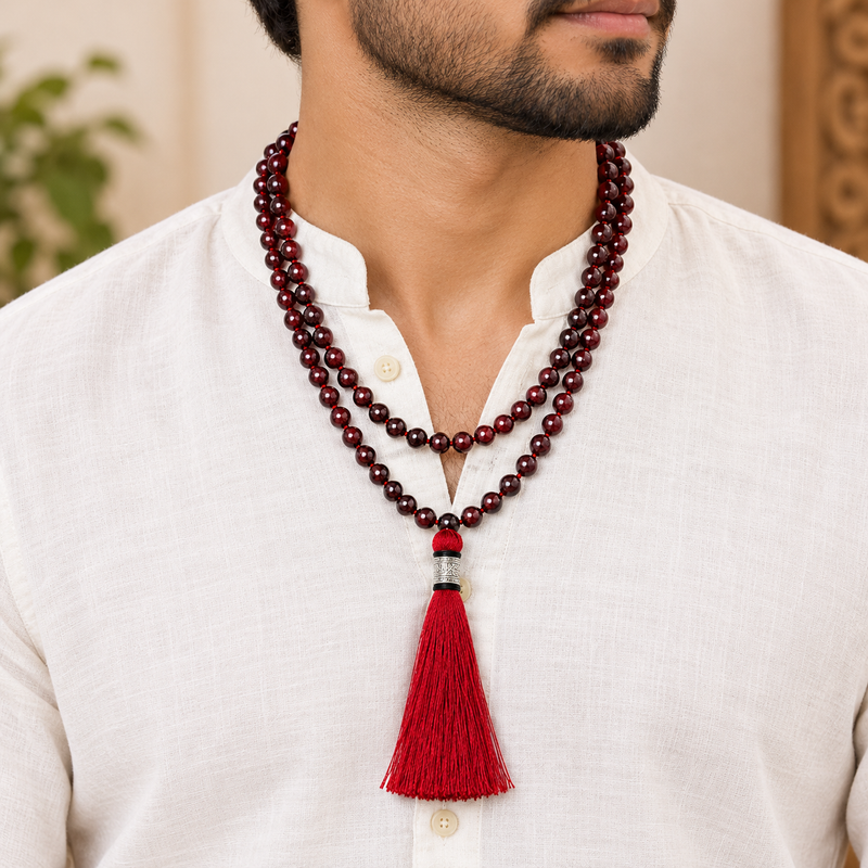 Garnet Mala | Natural Garnet Crystal Beads Necklace