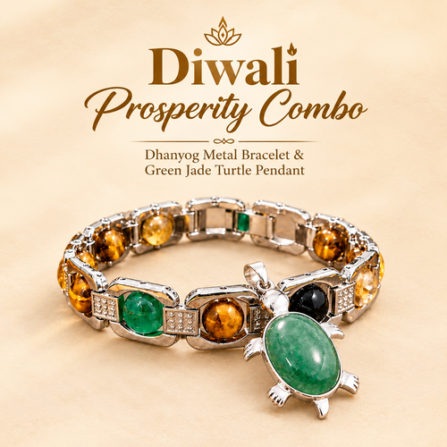 Dhanyog Bracelet & Green Jade Turtle Pendant Combo | Prosperity Set