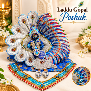 Royal Blue Laddu Gopal Poshak Set | Peacock Design with Stone Work