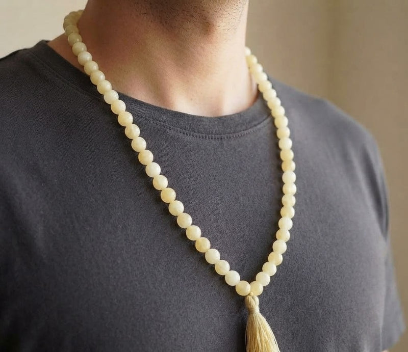 Yellow Calcite Crystal Beads Mala Spiritual Necklace