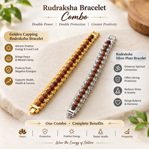 Rudra Royal Duo Bracelet Set | Golden & Silver Rudraksha Combo