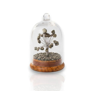 Pyrite Crystal Dome Tree Showpiece with Glass Dome & Wooden Base