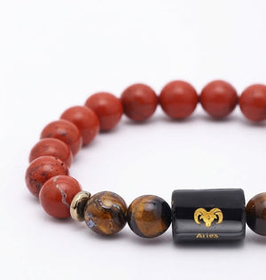 Aries (मेष राशि) Zodiac Bracelet | Red Jasper & Tiger's Eye Crystal Bracelet for Men & Women