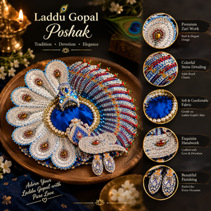 Royal Blue Laddu Gopal Poshak Set | Peacock Design with Stone Work