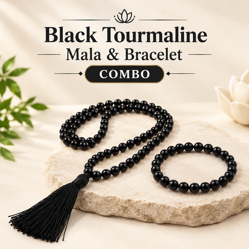 Protection & Grounding Crystal Duo – Black Tourmaline Bracelet & Mala