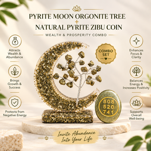 Pyrite Prosperity Duo | Moon Orgonite Tree & Natural Zibu Coin