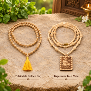 Tulsi Shree Bhakti Set | Golden Capping Tulsi Mala & Bageshwar Tulsi Mala