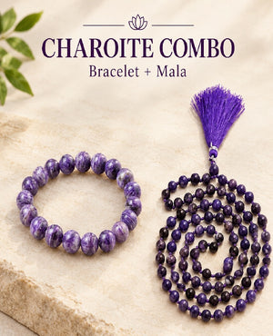 Calm & Positive Energy Crystal Duo – Charoite Bracelet & Mala