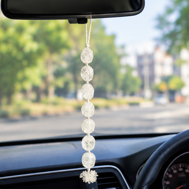 White Clear Quartz Tumble Stone Hanging | Natural Crystal Hanging for Home Decor