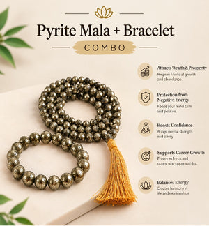 Prosperity & Abundance Crystal Duo – Pyrite Bracelet & Pyrite Mala