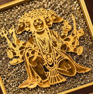 Panchmukhi Hanuman Ji Golden Embossed Framed Wall Art for Spiritual Home Décor