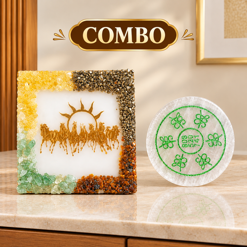 Shuddhi & Gati Crystal Duo | Selenite Plate & 7 Horses Crystal Plate