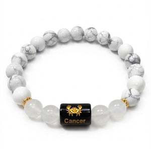 Cancer Zodiac Bracelet (कर्क राशि) | Howlite & Milky Quartz Crystal Bracelet for Men & Women