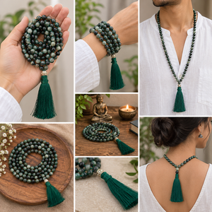 Moss Agate Crystal Beads Mala Spiritual Necklace