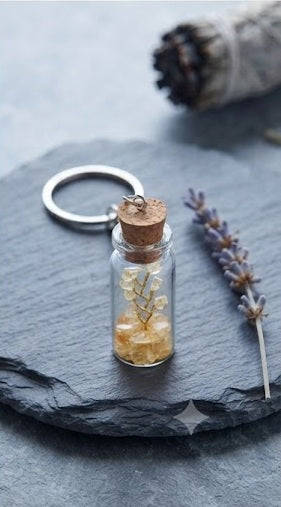 Glossy Crystal Bottle Tree Keychain with Natural Crystal Chips