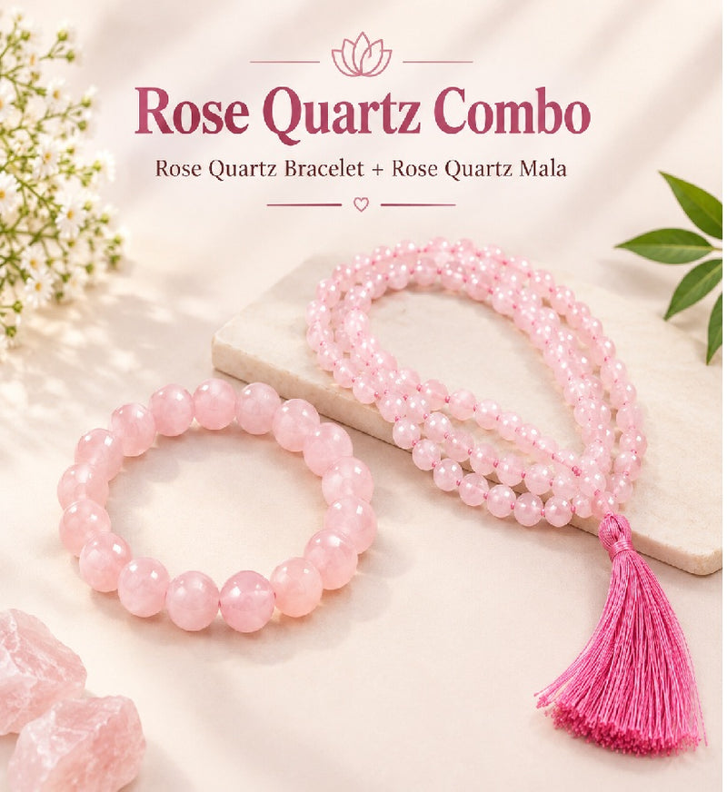 Love & Harmony Crystal Set – Rose Quartz Bracelet & Mala for Positive Energy