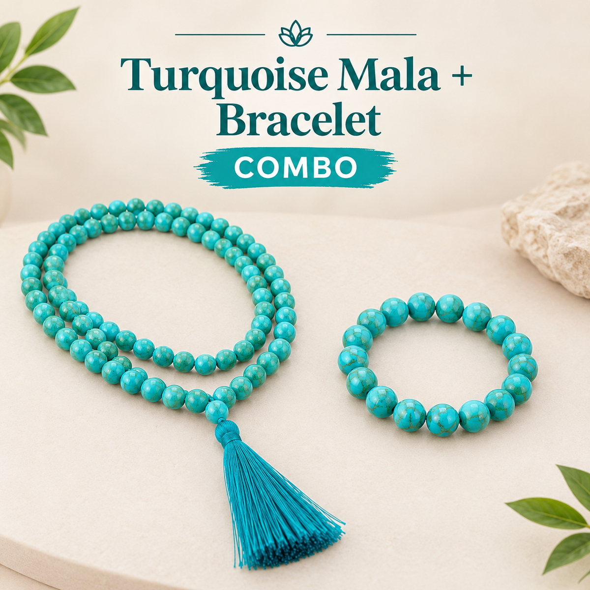 Protection & Clear Communication Crystal Duo – Turquoise Bracelet & Mala