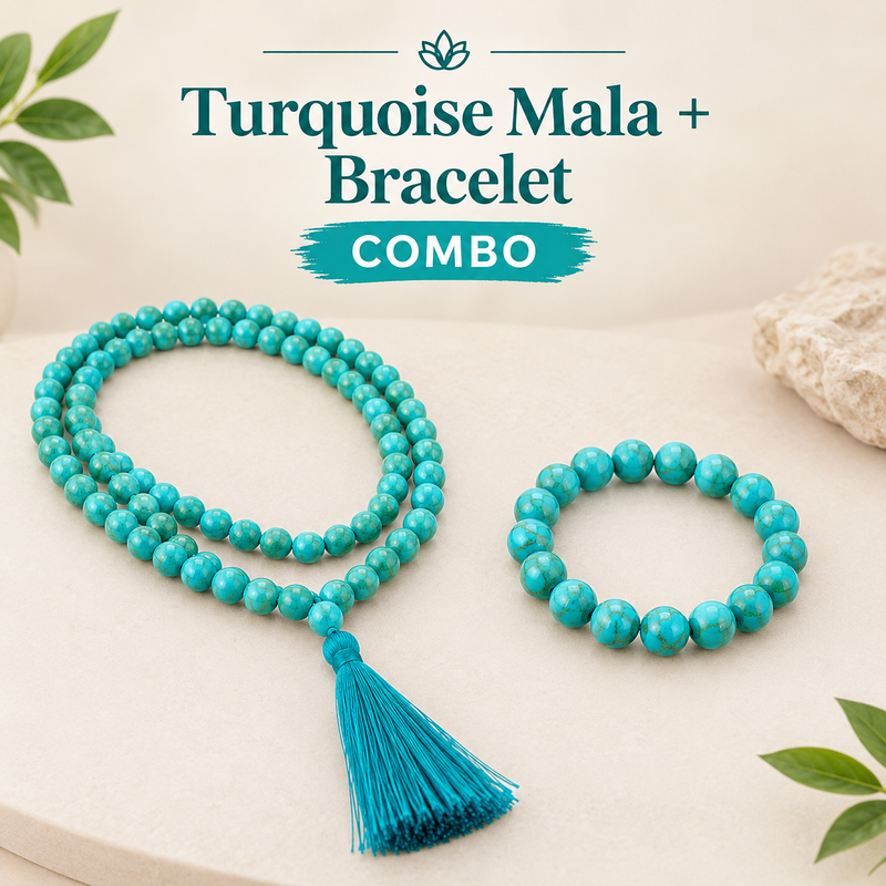 Protection & Clear Communication Crystal Duo – Turquoise Bracelet & Mala