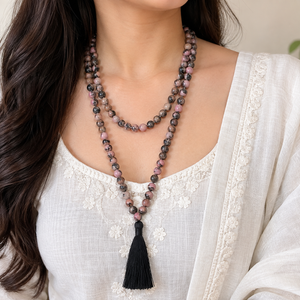 Love & Emotional Balance Crystal Duo – Rhodonite Bracelet & Mala