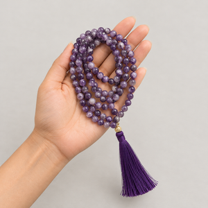 Lepidolite Crystal Beads Mala Spiritual Necklace