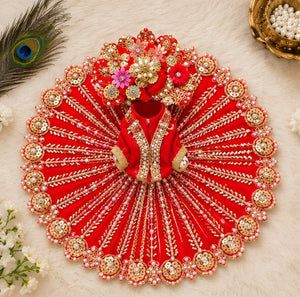 Shubh Laal Royal Fan Design Poshak for Laddu Gopal Ji
