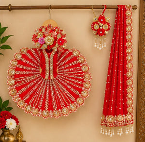 Shubh Laal Royal Fan Design Poshak for Laddu Gopal Ji