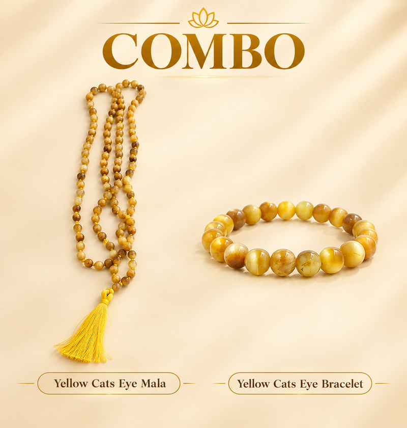 Protection & Intuition Duo – Yellow Cat's Eye Bracelet & Mala