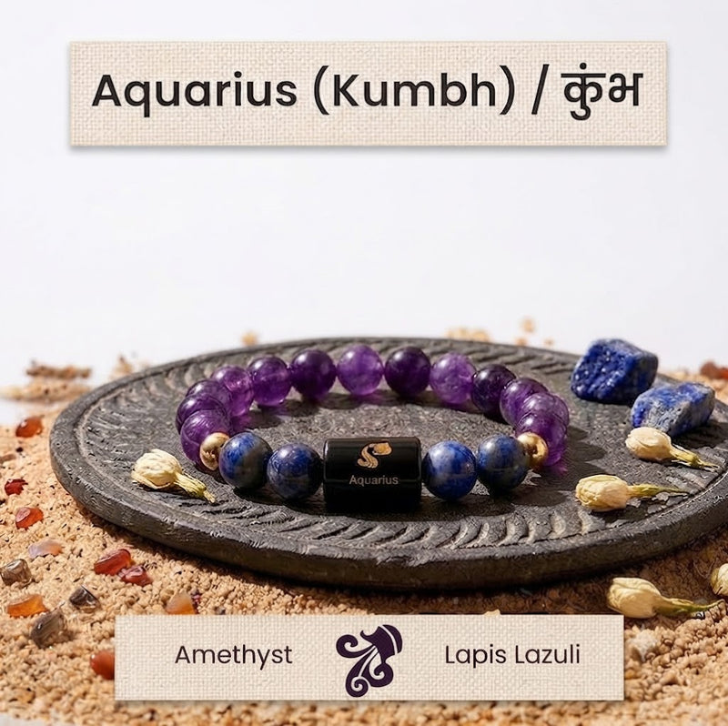 Aquarius (कुंभ राशि) Zodiac Crystal Bracelet for Men & Women