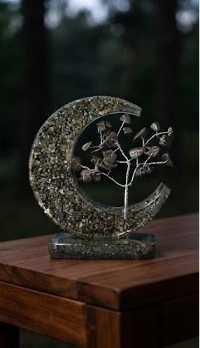 Pyrite Moon Orgonite Tree | Natural Pyrite Gemstone Tree