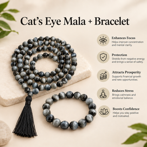 Protection & Intuition Crystal Duo – Cats Eye Bracelet & Mala