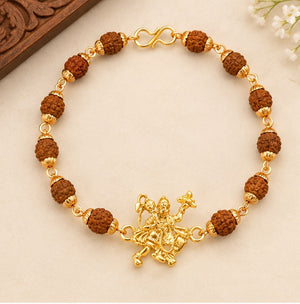 Hanuman Ji Golden Charm Rudraksha Bracelet | Spiritual Bead Bracelet
