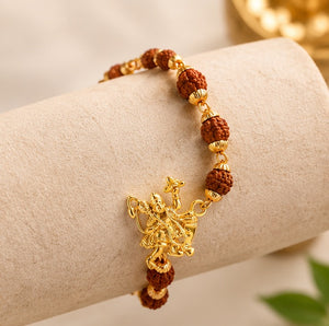 Hanuman Ji Golden Charm Rudraksha Bracelet | Spiritual Bead Bracelet