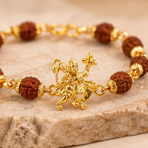 Hanuman Ji Golden Charm Rudraksha Bracelet | Spiritual Bead Bracelet