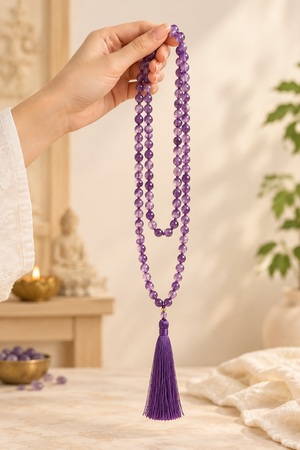 Amethyst Crystal Beads Mala Spiritual Necklace