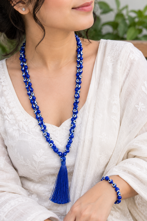 Evil Eye Blue Beads Mala Spiritual Necklace
