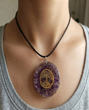 Amethyst Crystal Duo | Polished Gemstone Tree & Orgonite Tree of Life Pendant