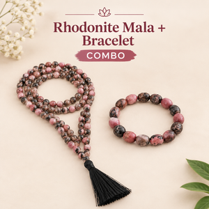 Love & Emotional Balance Crystal Duo – Rhodonite Bracelet & Mala