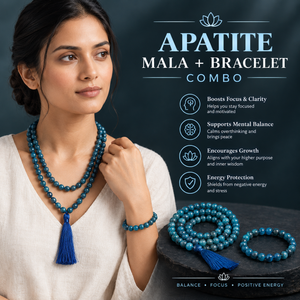 Focus & Self-Expression Crystal Set – Apatite Bracelet & Mala