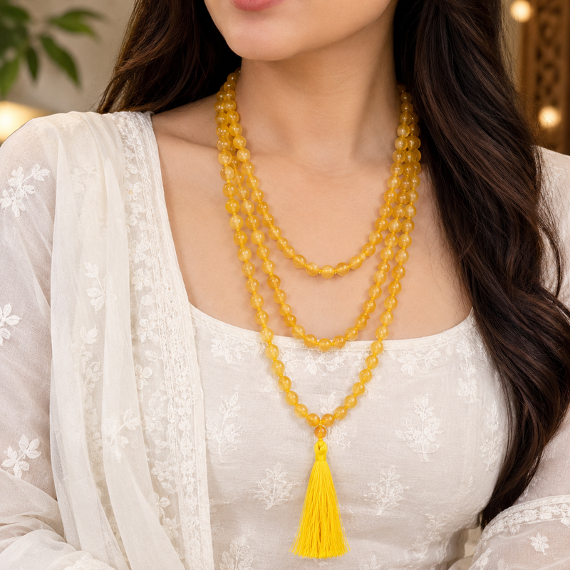 Yellow Jade Mala –‘’Attract Positivity, Wisdom & Prosperity