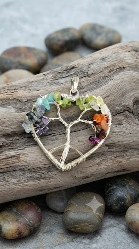 Multicolor Seven Chakra Tree of Life Crystal Pendant