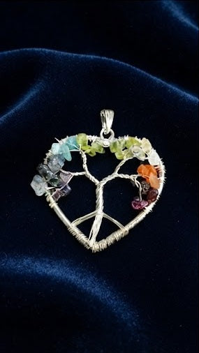 Multicolor Seven Chakra Tree of Life Crystal Pendant