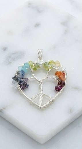 Multicolor Seven Chakra Tree of Life Crystal Pendant