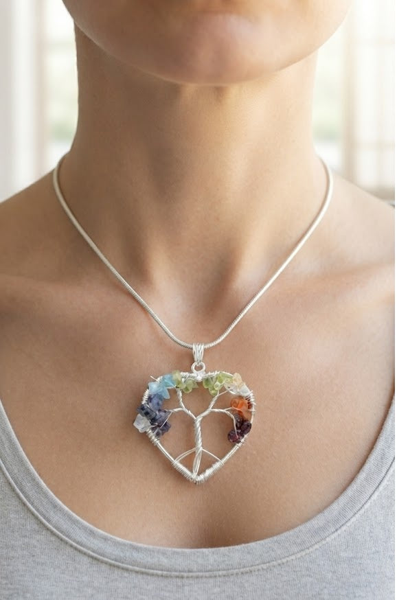 Multicolor Seven Chakra Tree of Life Crystal Pendant