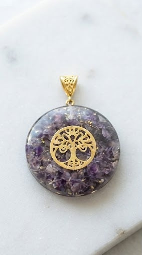 Amethyst Orgonite Pendant with Tree of Life
