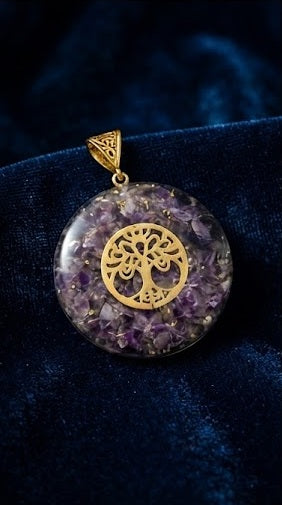Amethyst Orgonite Pendant with Tree of Life
